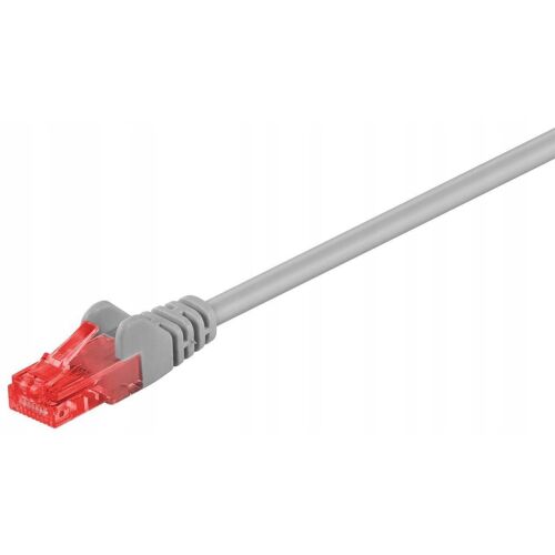 MicroConnect U/UTP CAT6 20M szürke PVC hálózati kábel piros csatlakozóval, ferde nézet - UTP kábel