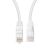 MicroConnect ECO-MC-UTP6A075W 7.5m fehér Cat6a Ethernet patch kábel, közelkép mindkét RJ45 csatlakozóról, látszanak a tűk