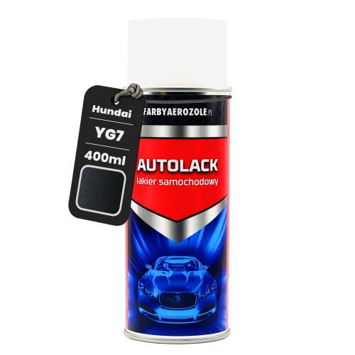Hyundai YG7 Sötét Lovag Pearl autófényező spray 400ml-es flakon fehér háttéren, a termék címkéjével, amelyen a márka, színkód, űrtartalom és egy autó grafika látható. - Festék spray