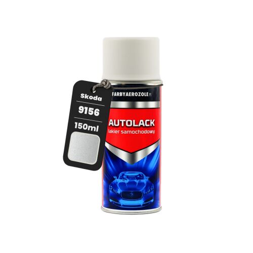Skoda 9156 Ragyogó Ezüst Metál autófesték spray 150ml színmintával, közelről, szögből fehér háttér előtt - Festék spray
