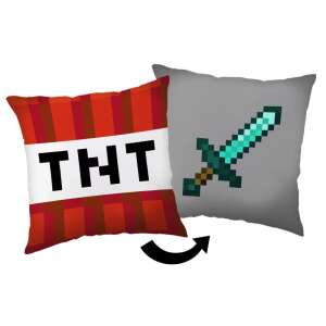 Minecraft TNT Sword pillow, 40x40 cm, reversible, two-sided, red and grey, with TNT and sword design - Minecraft Decorative Pillow