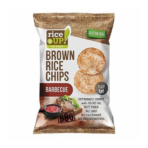Rice UP Barnarizs chips barbecue ízben, 60g-os csomag, gluténmentes, félzsíros, olívaolajjal, nem olajban sült, GMO-mentes, hozzáadott glutamát nélkül, tartósítószer-mentes - Chips