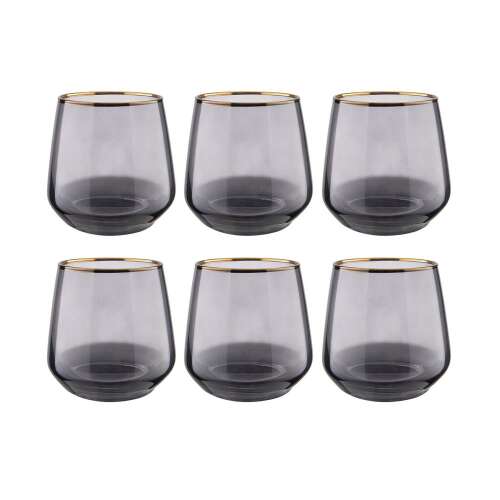 TOUCH OF GOLD szürke vizespohár arany szegéllyel, 6 darabos készlet