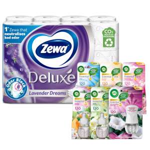 Zewa Deluxe Lavendel Träume 3 Ply Toilettenpapier 24 Rollen + Air Wick Elektrische Packung 93349244 Toilettenpapier