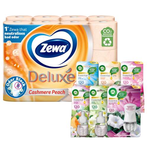 Zewa Deluxe Cashmere Peach 3 rétegű Toalettpapír 24 tekercs + Air Wick Electrical Csomag