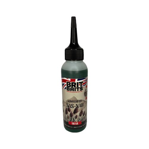 BritBaits Színfelhő Gél Amur Sás-Nád PVA 110ml flakon, zöld folyékony horgászattraktáns pontyhorgászathoz, döntött nézet fehér háttéren 