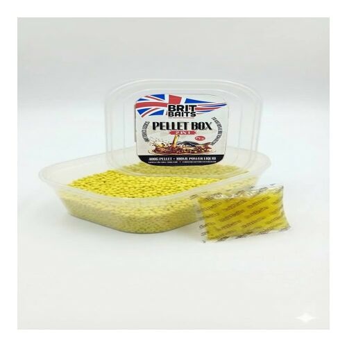 BritBaits Mikropellet Box Banán-Ananász 400g, 2mm-es etetőpellet Power Liquiddel ponty és feeder horgászathoz, átlátszó műanyag dobozban - Etető pellet