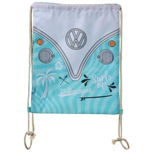 VW Camper Surf Adventure húzózsinóros táska, elölnézet Volkswagen logóval és szörfös grafikával - Hátizsák