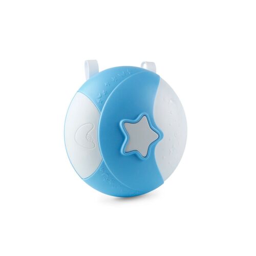 Chipolino Star blue multifunkciós éjjeli lámpa, gömb alakú, csillag gombbal, oldalnézet, kicsomagolva. - Éjjeli fény és projektor
