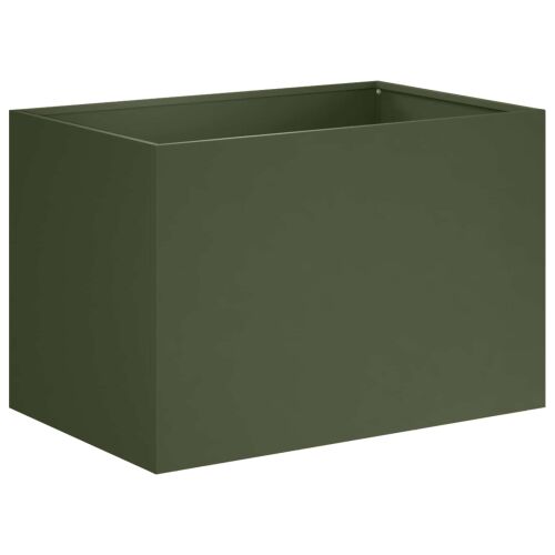 Egy darab vidaXL olajzöld fém kerti virágtartó, 60x40x40 cm, szögből nézve fehér háttéren - Kertépítés