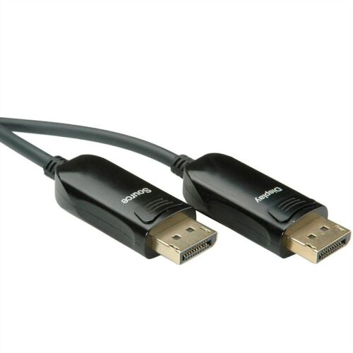 ROLINE 14.01.3490 DisplayPort kábel, 30m, fekete, forrás és kijelző végek aranyozott csatlakozókkal fehér háttéren 