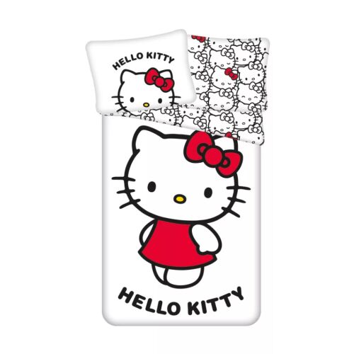 Hello Kitty Fehér ágyneműhuzat szett fő Hello Kitty karakterrel és ismétlődő mintával, fehér háttéren elszigetelve 