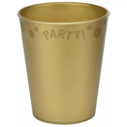 Arany micro prémium műanyag pohár 250 ml 'PARTY!' felirattal, újrafelhasználható és mikrózható, ideális partikra és rendezvényekre - Műanyag pohár