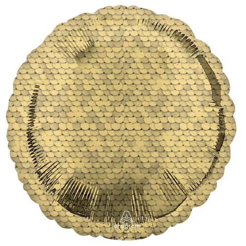 Arany Sequin mintás fólia lufi 43 cm, Arany flitter mintás fólia lufi - Party kellék