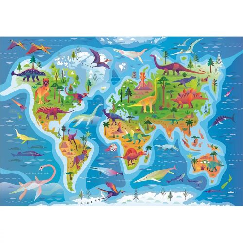 Clementoni Dinoszaurusz Map 180 db-os puzzle, színes világtérkép különböző dinoszauruszokkal, oktató gyermek puzzle - Puzzle és kirakó