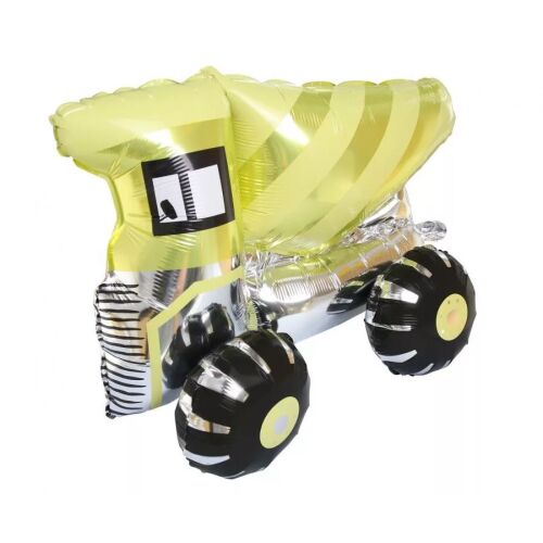 Dömper Trolley 3D fólia lufi, sárga dömper forma, ferde nézetben, fehér háttéren - Lufi