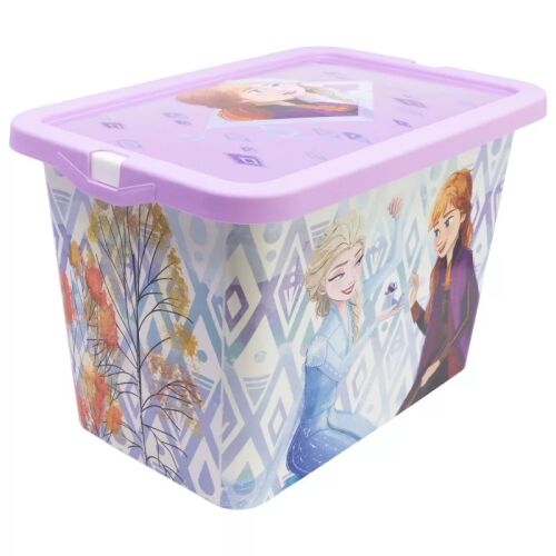 Szögletes nézet Disney Jégvarázs Elements műanyag tároló doboz 7L fedővel, Elsa és Anna az oldalán, fehér háttér - Játék