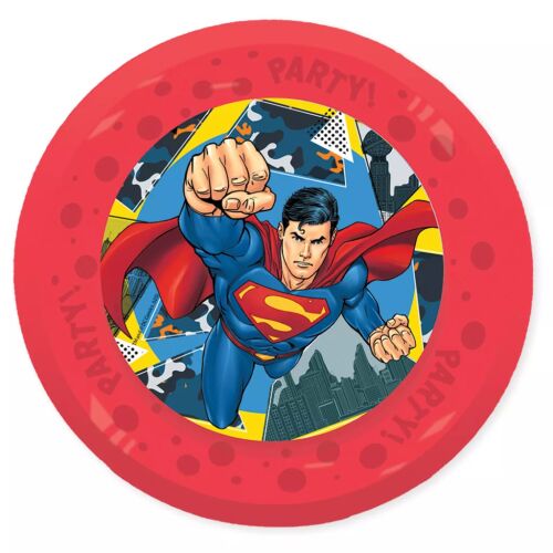Superman Krypton mikro prémium műanyag lapostányér, piros, Superman repül, 21 cm gyerekpartikra - Gyerek tányér