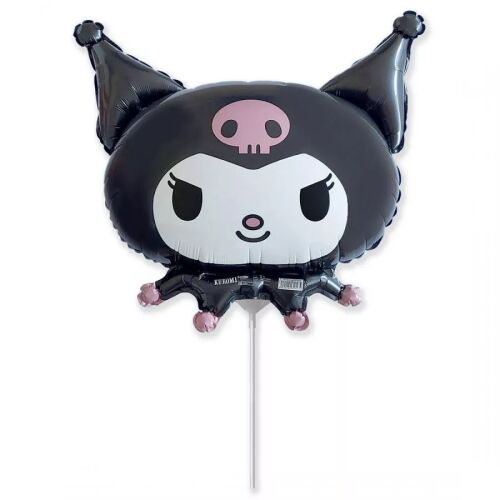Hello Kitty Kuromi mini fólia lufi fekete és rózsaszín koponya mintával, fehér háttérrel, csomagolás nélkül - Lufi