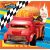 Hot Wheels Burger Truck autós puzzle darab, piros teherautó burgerrel és sült krumplival a hátulján, verseny téma háttérrel