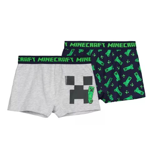 Minecraft Creeper gyerek boxeralsó 2 darabos csomag, szürke Creeper grafikával és sötétkék, teljes felületén Creeper mintával, ferde nézet - Gyerek bugyi, alsónadrág
