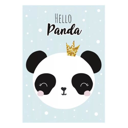Panda Crown A/4 gumis mappa aranyos panda arccal, arany koronával és 'Hello Panda' felirattal világoskék háttéren fehér pontokkal, iskolai vagy irodai rendszerezéshez - Irodaszer és írószer
