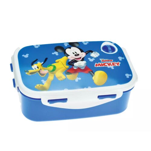 Disney Mickey kék szendvicsdoboz Mickey egér és Plútó grafikával, ideális gyerek uzsonnához, 18x13x7 cm, mikrózható műanyag ételtároló - Babatáplálás