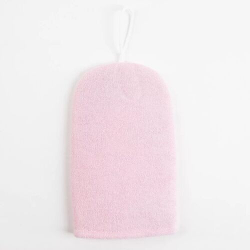 Hello Kitty Pink mosdókesztyű, egyszínű világos rózsaszín mosdókesztyű fehér akasztóhurokkal fehér háttér előtt - Mosdatókesztyű és kendő