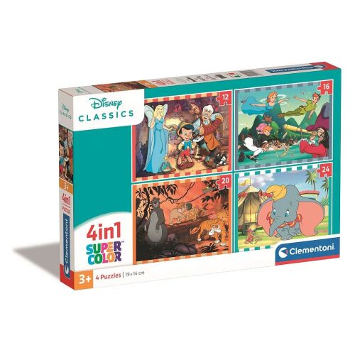 Disney Klasszikusok Mese 4 az 1-ben puzzle Clementoni kiskereskedelmi csomagolásban, 4 különböző Disney filmjelenetet ábrázolva - Játék