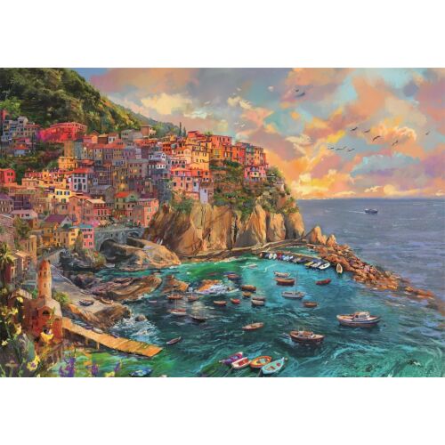 Clementoni Olaszország Manarola 2000 darabos puzzle, festői tengerparti város színes házakkal, csónakokkal a kék vízben és drámai naplementés égbolttal - Játék