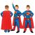 Kollázs fiatal fiúról Superman Sky Defender jelmezben elölről és hátulról, kék kezeslábas piros köpennyel és Superman logóval, 8-10 éveseknek