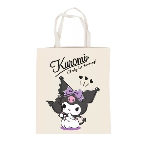 Hello Kitty Kuromi Charming vászontáska, bevásárlótáska Kuromi karakterrel, 44 cm, fehér háttérrel - Otthon és kert