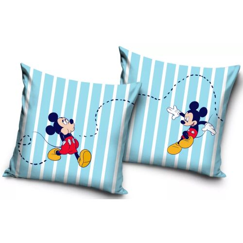 Két Disney Mickey Stripe & Smile díszpárna, 40x40 cm, Mickey egérrel világoskék-fehér csíkos alapon, tökéletes gyerekszobába vagy vidám díszítésnek - Otthon és kert