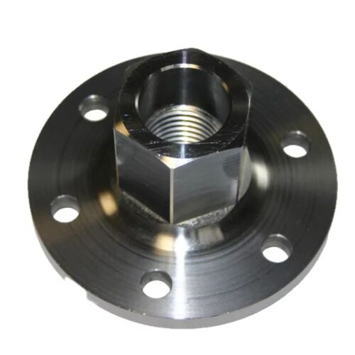 Prodiamante Flange Adapter 50 MAX | 5/4" magfúróhoz, közelről ferde nézet fehér háttéren, hatszögletű anyát és csavarfuratokat mutatva 