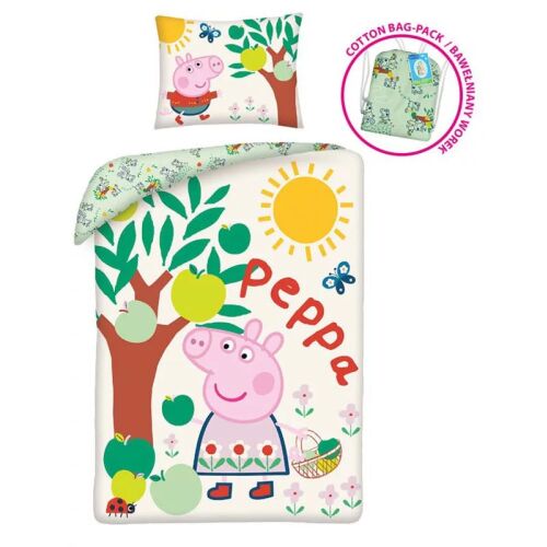 Peppa malac Tree ágyneműhuzat és párnahuzat garnitúra 140x200cm, hozzáillő húzózsinóros táskával - Lakástextil