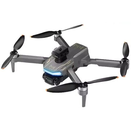 SkyCruiser 4K Smart Drón, ferde nézetben a szürke drónról négy propellerrel és fekete kamerával, fehér háttéren elszigetelve - Drón