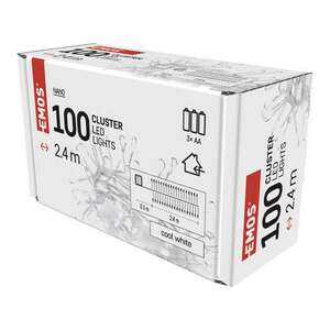 EMOS 100 LED-owe lampki w klastry, 2,4 m, zimna biel, zasilane bateriami - Lightshine