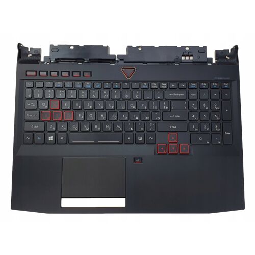 Acer Predator G9-592/593 laptop billentyűzet és érintőpad szerelvény, orosz QWERTY kiosztás piros háttérvilágítású billentyűkkel, 15.6 hüvelykes felső burkolat cserealkatrész. - Laptop billentyűzet
