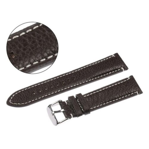 PACIFIC 22 MM W124 POLJOT sötétbarna bőr óraszíj fehér varrással, közeli textúra és csat - Karóra kiegészítő
