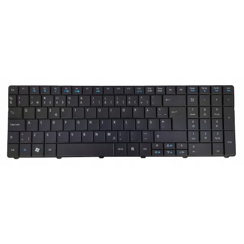 Acer Aspire E1-521 svéd QWERTY fekete laptop billentyűzet felülnézete kék funkciógombokkal - Laptop alkatrész