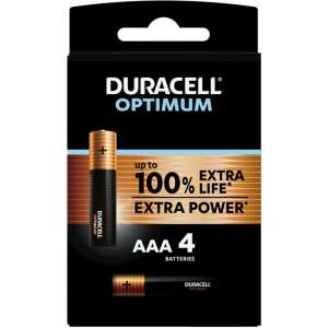 Duracell Optimum AAA elemek, 4 db-os csomag, akár 100%-kal hosszabb élettartam, extra teljesítmény - Duracell