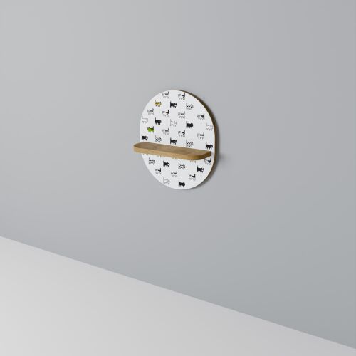 MACSKÁK VÁLOGATÁS Ovális polc, elölnézet, macska mintával és tölgyfa dekor polccal, lebegő fali polc - Fali polc