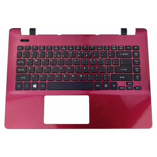 Felülnézet a piros Acer Aspire E5 laptop felsőházról, beépített US QWERTY billentyűzettel és érintőpaddal, kompatibilis az Acer Aspire E5-411, E5-421, E5-471 sorozattal, háttérvilágítás nélkül - Laptop billentyűzet