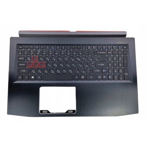 Acer Predator Helios 300 laptop felső burkolat beépített ukrán QWERTY háttérvilágítású billentyűzettel, fekete színben, 15,6 hüvelykes laptopokhoz, felülnézetből. - Laptop billentyűzet