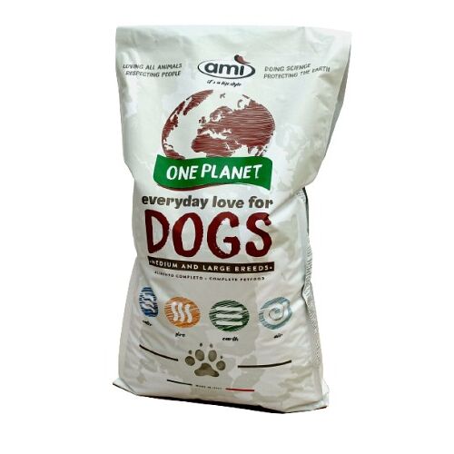 AMI DOG One Planet 12 kg vegán száraz kutyaeledel zsák közepes és nagytestű kutyáknak, hangsúlyozva a növényi összetevőket és az állatjólétet - Kutyaeledel