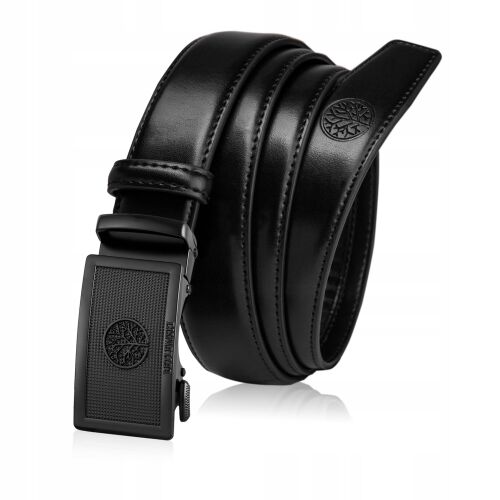 Ferdeszögű nézet a Betlewski C30-DR BLACK 130 ELITE férfi fekete bőrövről automata csattal, fehér háttérrel - Férfi öv