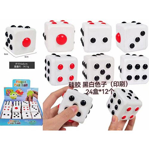 Játékkocka Adar szilikon fidget pop it kocka fekete és piros pontokkal, 6x6x6 cm, stresszoldásra és szenzoros játékra - Stresszlabda