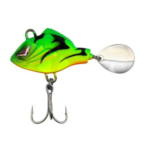 REIVA Jigging Spinner 28g FT Firetiger horgászcsali, ferde nézet fehér háttéren - Körforgó és támolygó villantó