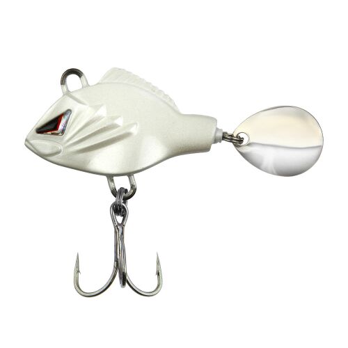 REIVA Jigging Spinner 28g gyöngyház fehér (PW) színben, sokoldalú horgász műcsali hal alakú testtel és forgó kanállal, ideális ragadozó halak horgászatához különböző vízmélységekben. - Körforgó és támolygó villantó