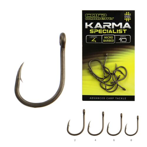 CARP ACADEMY KARMA Specialist-X 8-as méretű mikro szakállas horgászhorog és csomagolás, 10 db horog/csomag, erős pontyozó felszerelés - Feeder és pontyozó horog